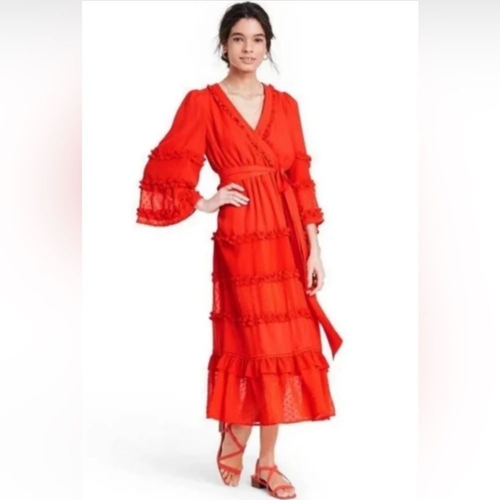 ALEXIS for Target Angel Sleeve Tiered Ruffle Dress Orange / Red Dress